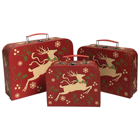 Christmas Gift Suitcase Box with Reindeer – Set of 3