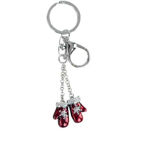 Christmas Metal Keychain – Red Mittens with Rhinestones