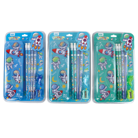 Space Travel Pencil Set – 4 Pencils 2B with Eraser, Sharpener, Case & Grip (3 Colors)