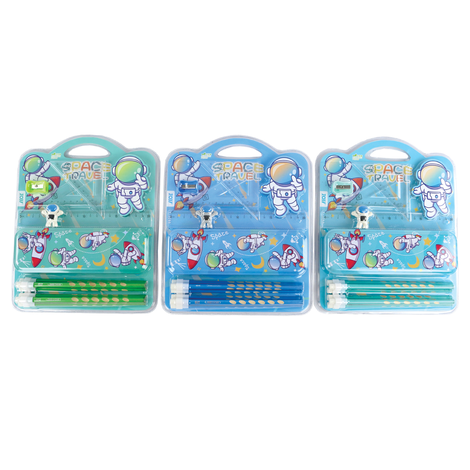 Space Travel Pencil Set – 6 Pencils 2B with Eraser, Sharpener, Case, Rulers & Grip (3 Colors)