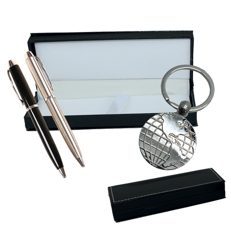 Gift Set Globe Keychain & Pen in 2 Colors 
