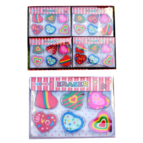 Heart-Shaped Eraser Set – 6 Pieces 