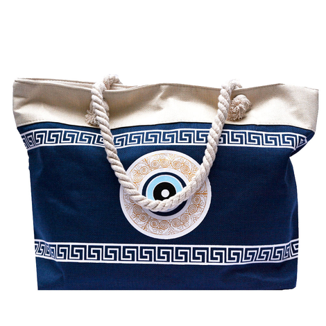 Blue Beach Bag with Evil Eye Design