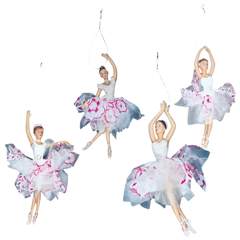Hanging Ballerina Decoration with Silver & Pink Dress in 4 Designs 