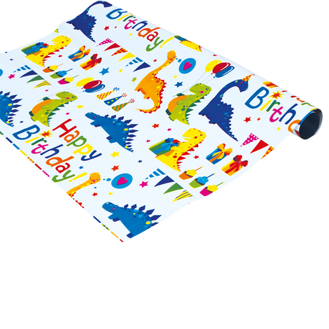 Metallic Wrapping Paper Happy Birthday Dinosaurs 