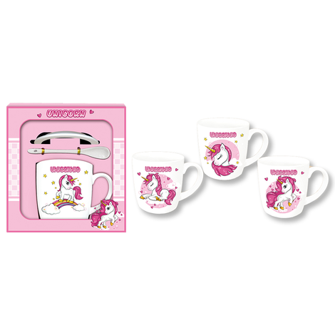 Gift Set Mug with Saucer & Spoon – Unicorn, 4 Designs