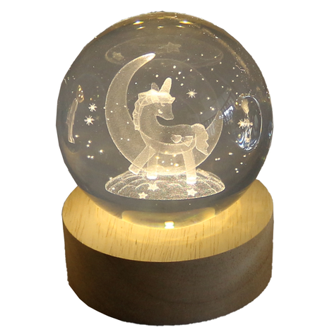 Glass Globe with Light and Engraving “Unicorn” – 8cm (Battery Operated)