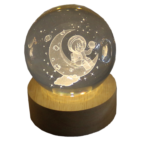 Glass Globe with Light and Engraving “Astronaut on the Moon” – 8cm (Battery Operated)