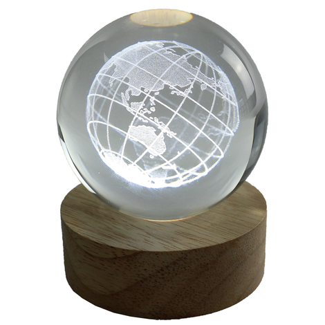 Engraved Globe LED Glass Sphere 8cm (Battery / USB)
