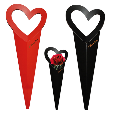 Συσκευασία Λουλουδιών σε Σχήμα Καρδιάς – 44.5×18 cm – Κόκκινο & Μαύρο