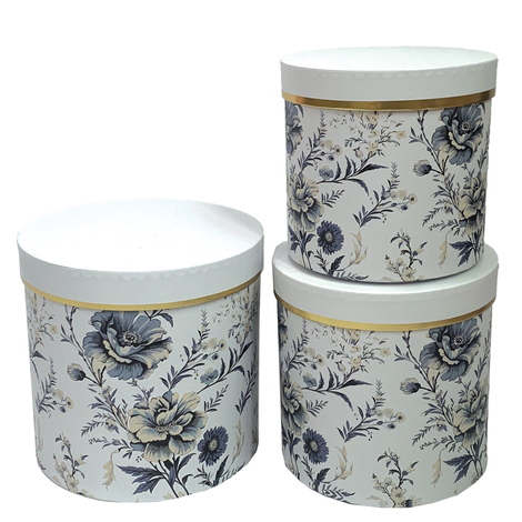 Packaging Box Set of 3 – White Floral Design – 19.5x19cm / 16.7x18cm / 14x15cm