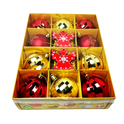 Set of 14 Christmas ornaments – Red & gold decorative baubles and angels