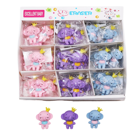 Animal-shaped eraser in 3 colors – Pack of 36 pieces