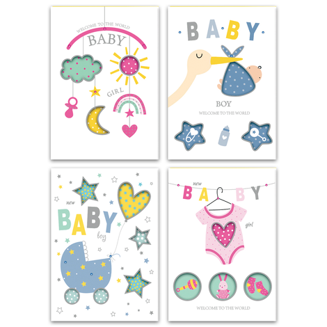 Baby Greeting Cards with Envelope 18x13cm – Set of 4 Designs 