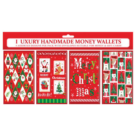 Christmas Money Wallet Cards with Envelope 16x9cm – Set of 4 Designs 