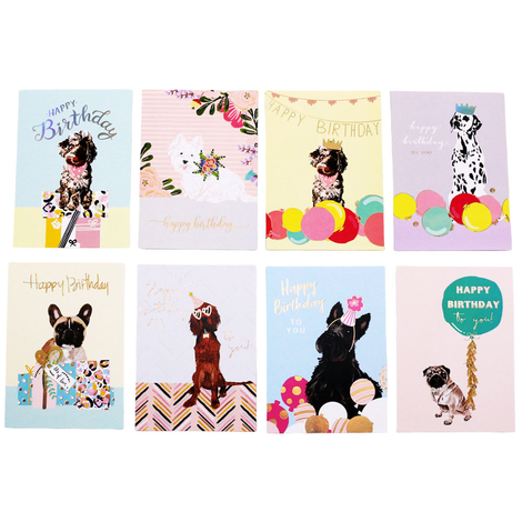 Dog Birthday Greeting Cards with Envelope 14x10.5cm – Set of 8 Designs 