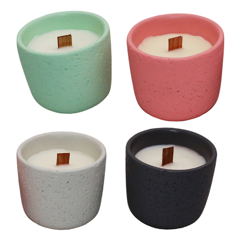 Soy Scented Candle in concrete container with wooden wick, 4 colors – 3 fragrances