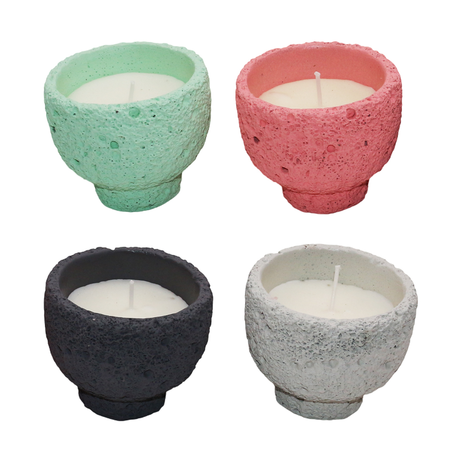 Soy Scented Candle in cement base, 4 colors – 3 fragrances, Size 8x7cm
