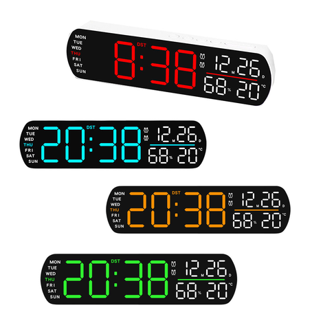 Digital Alarm Clock with Date, Temperature & Humidity – 26x6.7x3.5cm, 4 Colors