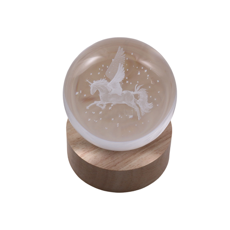 Engraved Globe with Light – Unicorn, 8cm Diameter