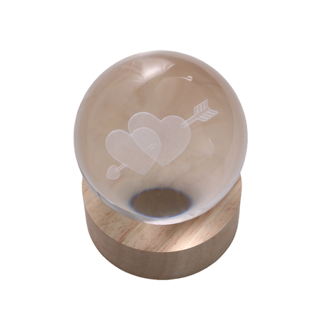 Engraved Globe with Light – Heart, 8cm Diameter