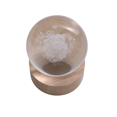 Engraved Globe with Light – Rose, 8cm Diameter