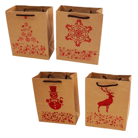 Christmas Kraft Bottle Gift Bag in 4 Designs – 36x13x8cm (12pcs)