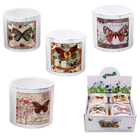 Ceramic Planter with Butterfly Designs in 4 Styles – 11.5x10.5cm (Pack of 4)