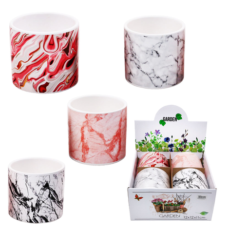 Ceramic Marble-Effect Planter in 4 Designs – 11.5x10.5cm (Pack of 4)