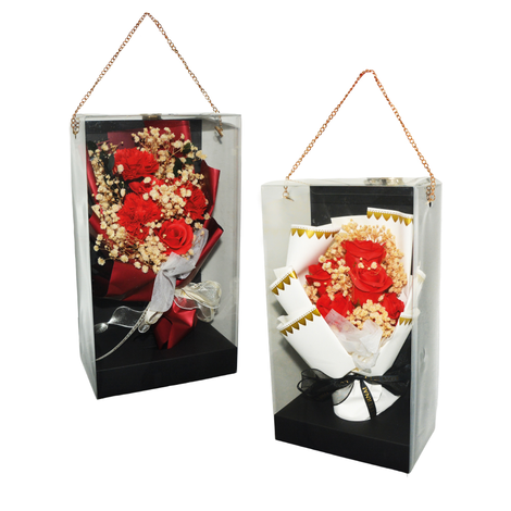 Bouquet in box with decorative soap flowers – 2 colors – 32x10x18cm