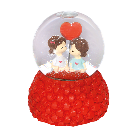 Glass snow globe with couple & heart, available in 3 sizes – 10 cm, 8 cm & 6.5 cm