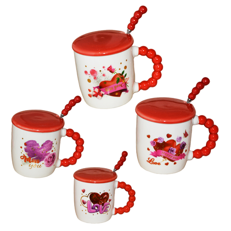 Valentine’s Day Mug with Lid and Spoon – 340ml 