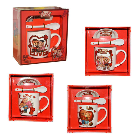 Love Mug Gift Set with Teddy Bears, Saucer & Spoon – 9×8.5 cm 