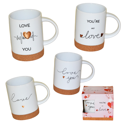 Love Ceramic Mug with Cork Base – 450ml, 4 Designs 