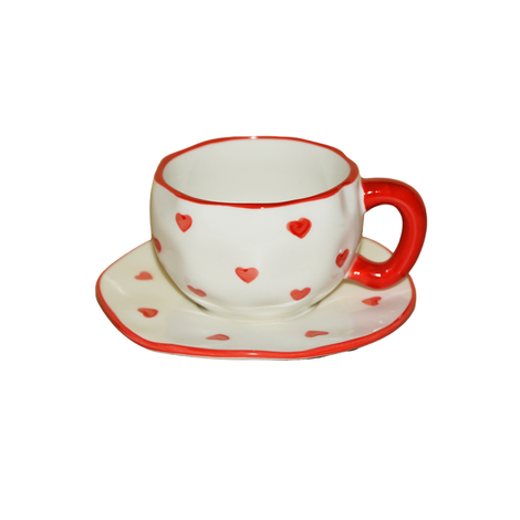 Ceramic Cup with Hearts Saucer – 300ml