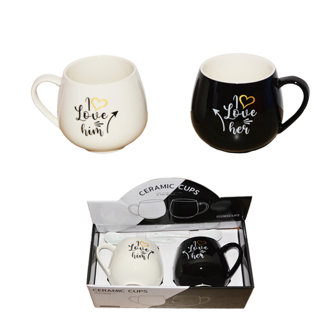 Set of 2 Ceramic Mugs Love His & Her – 250ml
