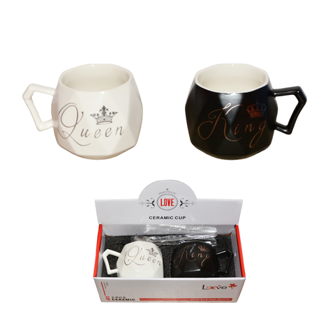 Set of 2 Ceramic Mugs Queen & King – 250ml