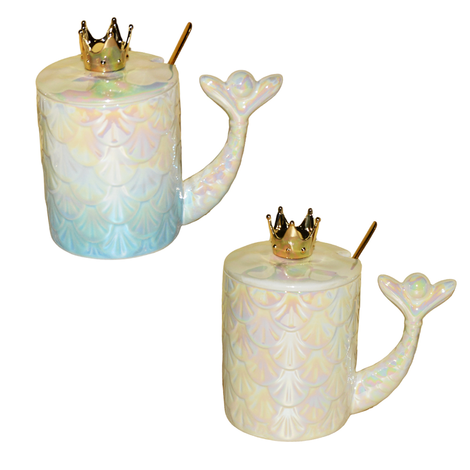 Ceramic Mermaid Mug with Lid and Spoon – 400ml
