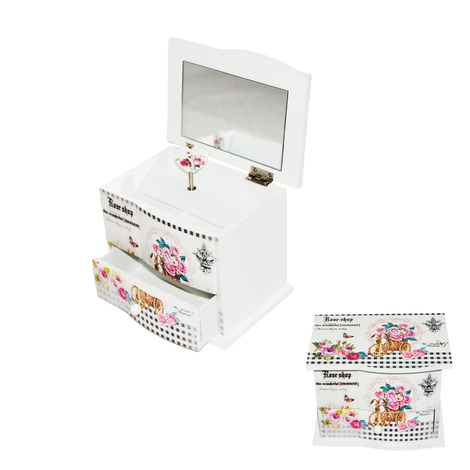 Wooden Jewelry Box with Drawers, Mirror and Music 14.5x10x11cm