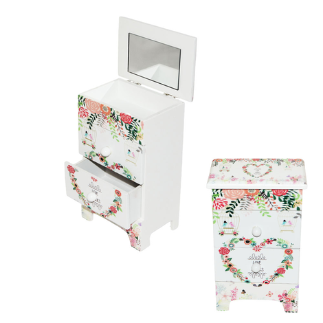 Wooden Jewellery Box with Mirror and 2 Drawers 18.5x11.5x7.5cm