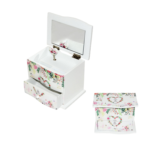 Wooden Music Jewelry Box with Mirror 14.5x10x11cm