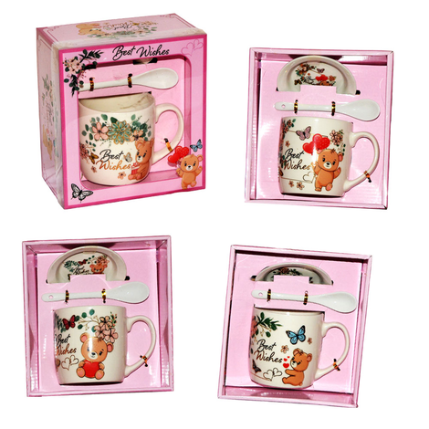 Best Wishes Mug Set with Saucer & Spoon in Gift Box 9x8.5cm