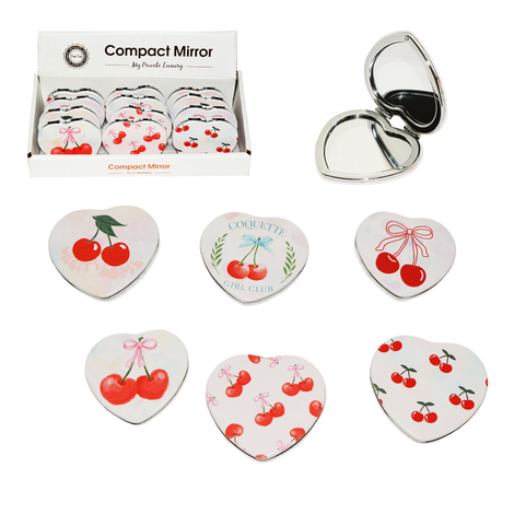 Heart Cherry Compact Pocket Mirror 6x8.5cm