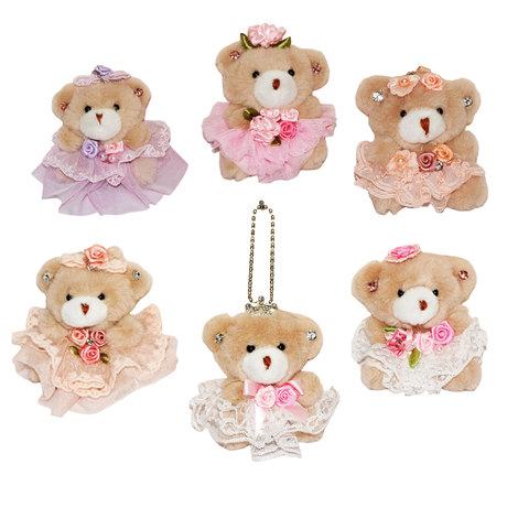 Hanging Teddy Bear Plush with Dress and Flowers 9cm