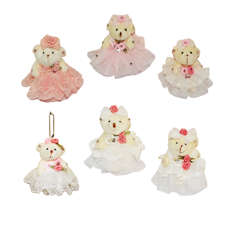 Hanging Teddy Bear Plush with Dress and Flowers 10cm