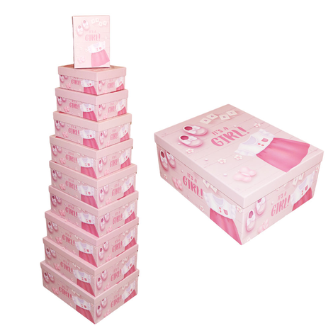 “It’s a Girl” Gift Boxes Set – 10 Pieces in Graduated Sizes