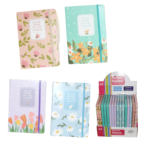 Σημειωματάρια Floral Pastel A5 με Λάστιχο Assorted Σχέδια για Σχολείο & Γραφείο