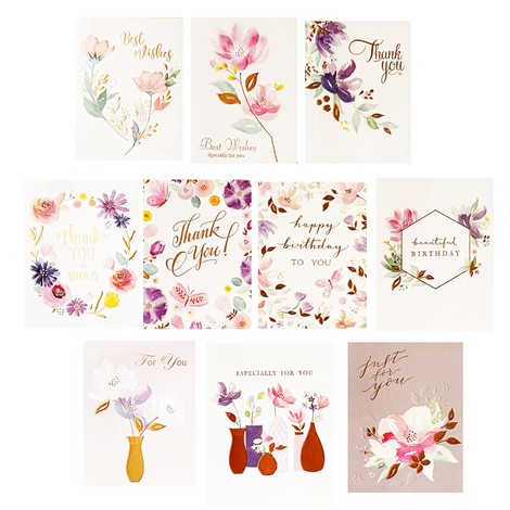 Watercolor greeting card set with envelope 18x13 cm (assorted messages)