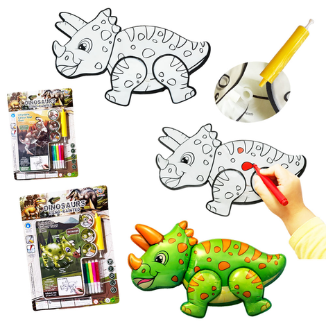 Inflatable Paint Your Own Dinosaur Balloon with Markers 2 Designs for Kids