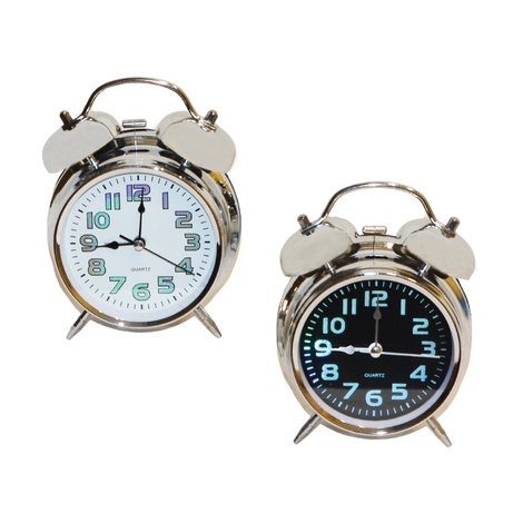 Metal Twin Bell Alarm Clock 10cm with Luminous Numbers